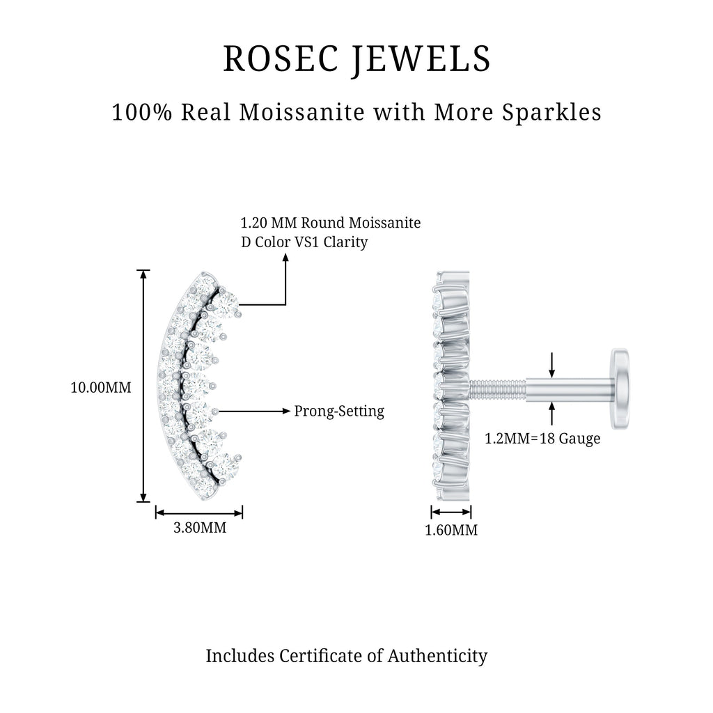 Certified Moissanite Curved Earring for Cartilage Piercing