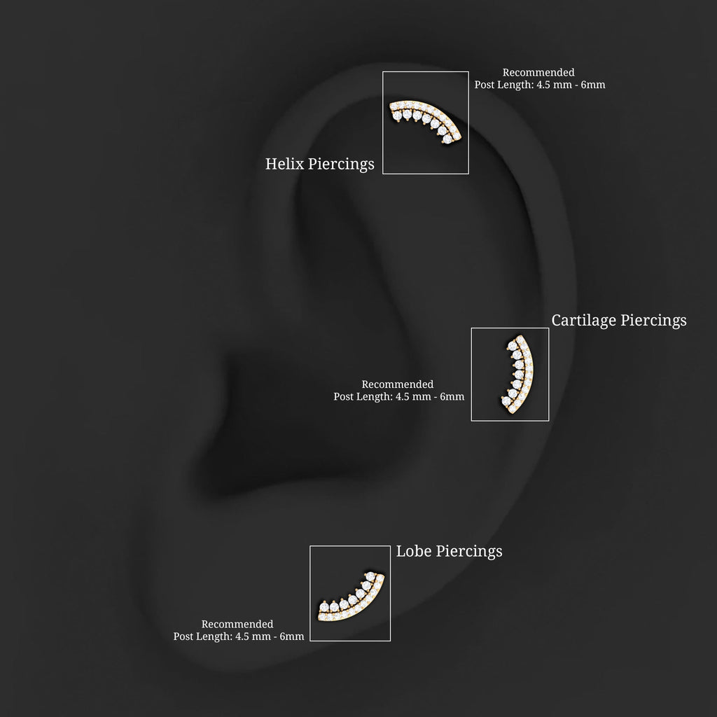 Certified Moissanite Curved Earring for Cartilage Piercing