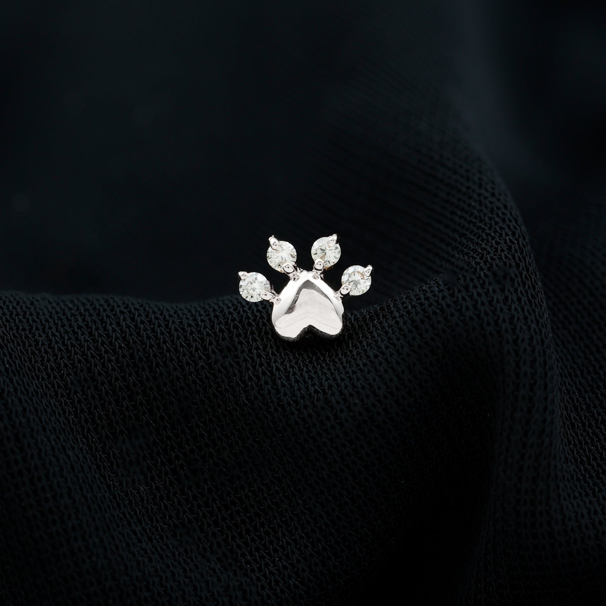 Round Moissanite Heart Paw Earring for Helix Piercing