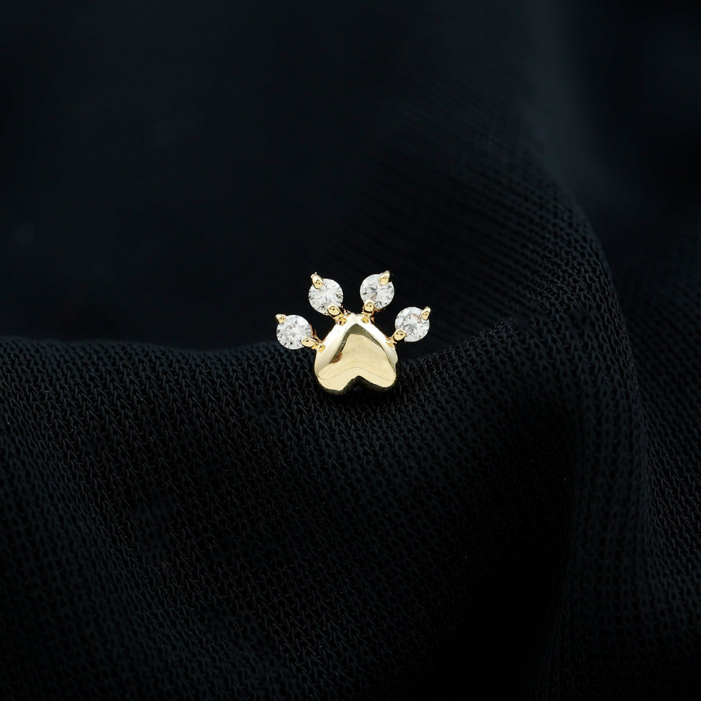 Round Moissanite Heart Paw Earring for Helix Piercing