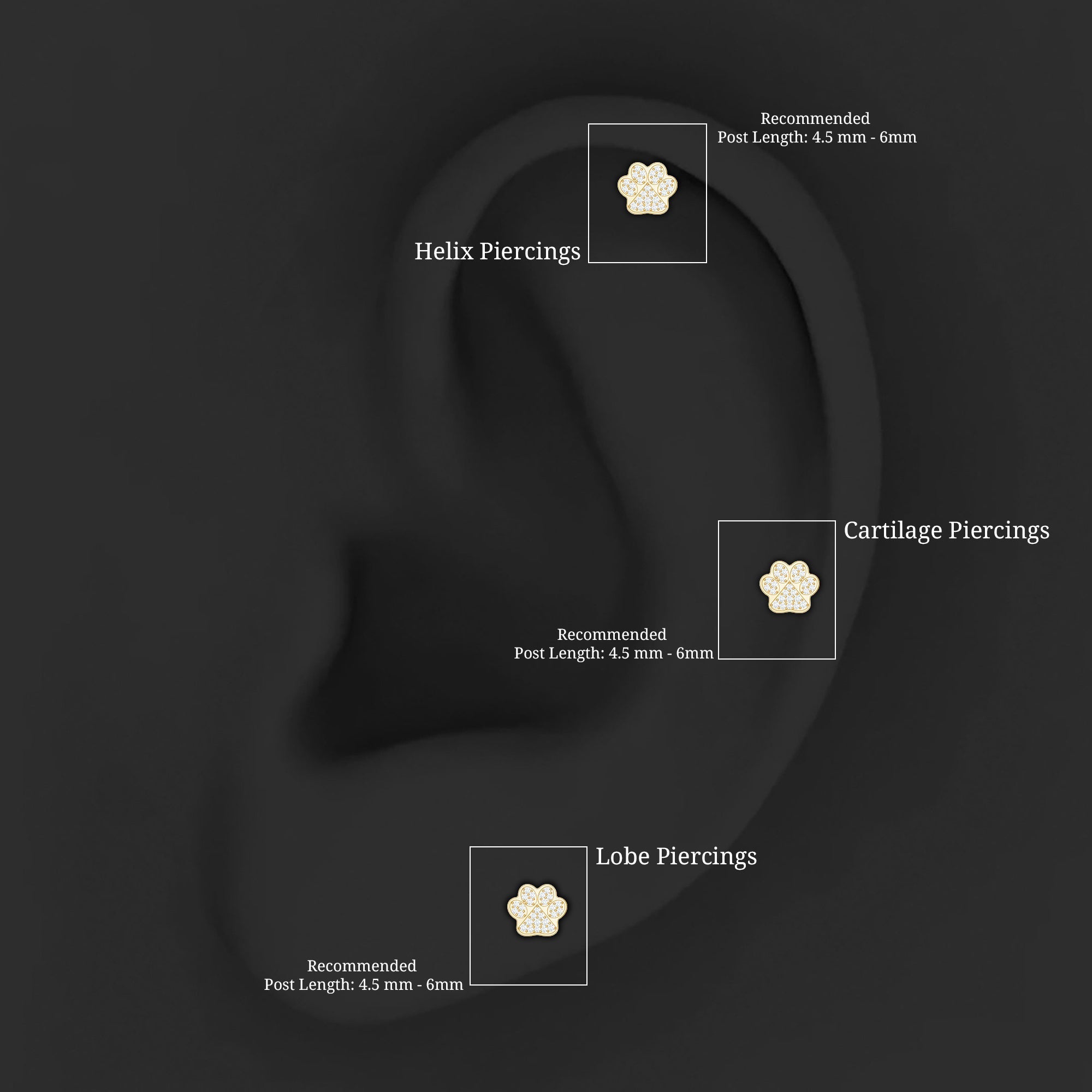 Moissanite Dog Paw Print Earring for Cartilage Piercing