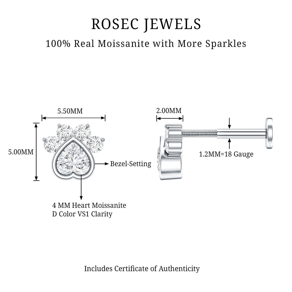 Round and Heart Shape Moissanite Paw Helix Earring