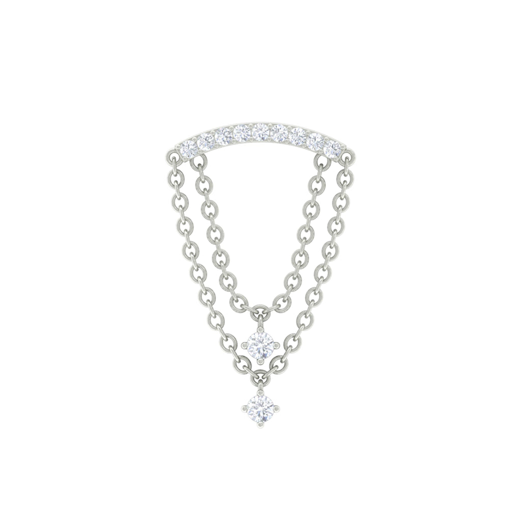 Moissanite Double Chain Dangling Earring for Cartilage Piercing