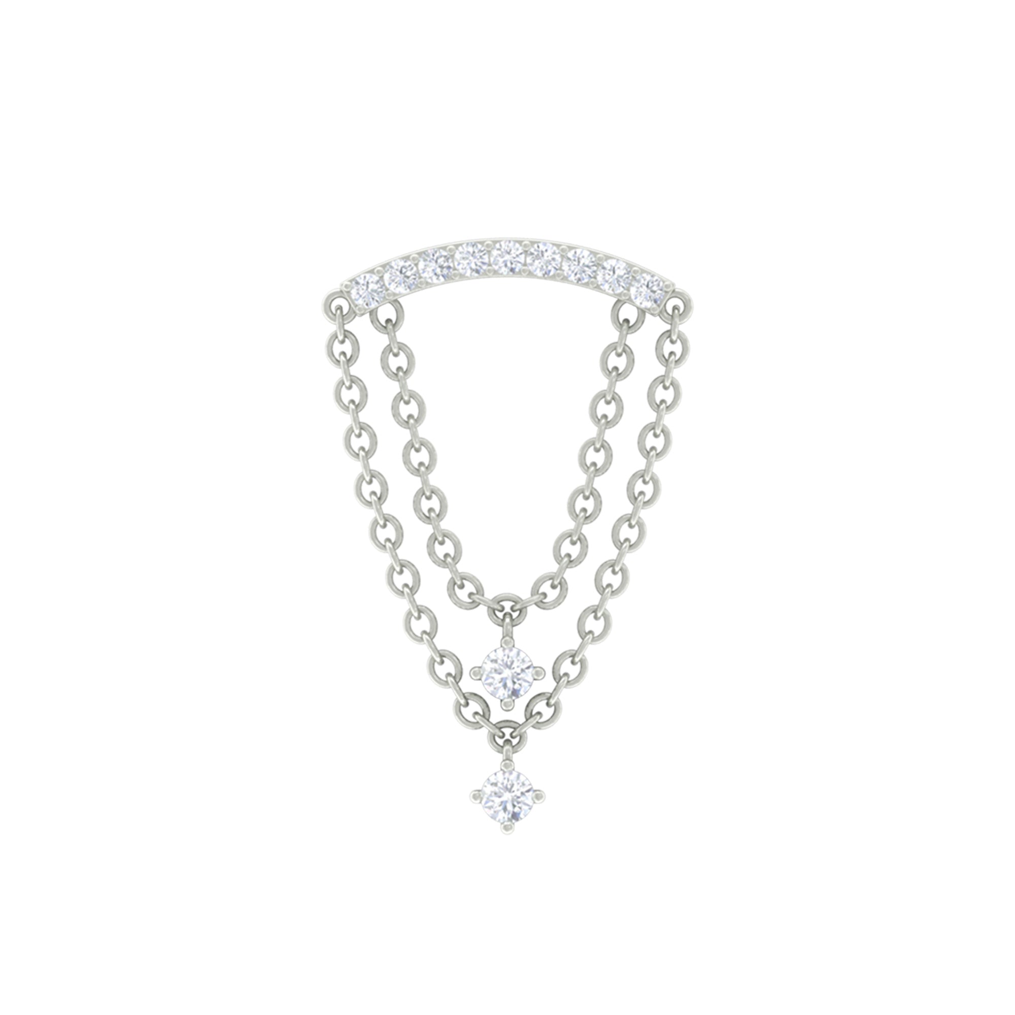 Moissanite Double Chain Dangling Earring for Cartilage Piercing
