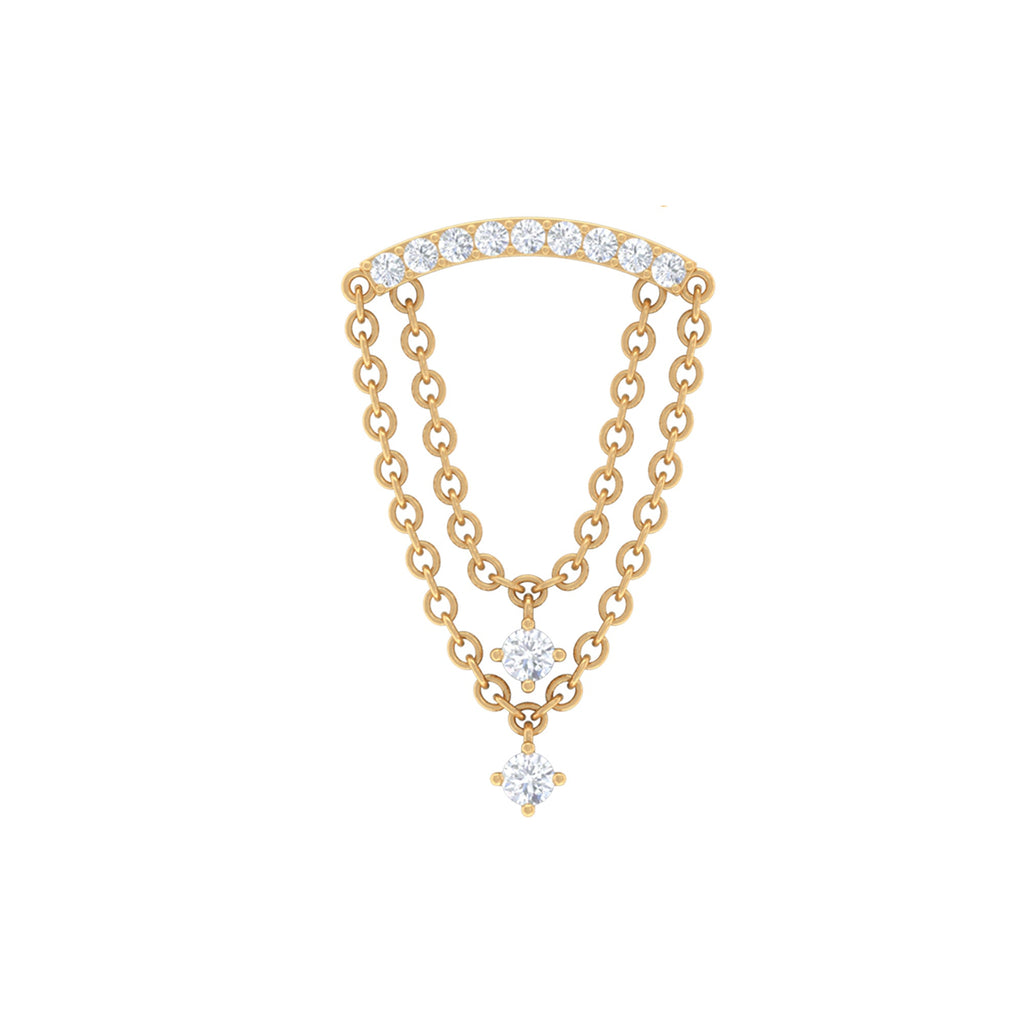 Moissanite Double Chain Dangling Earring for Cartilage Piercing
