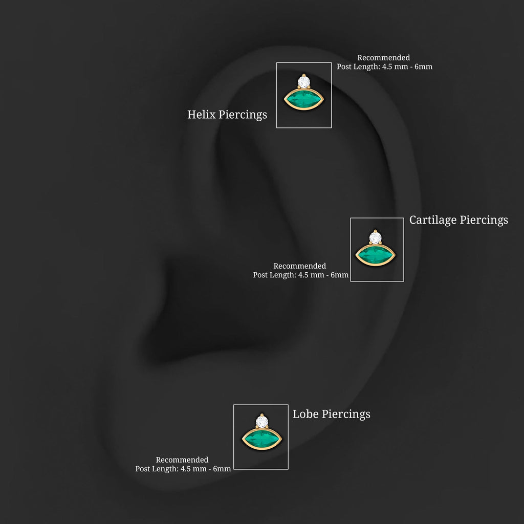 Marquise Cut Lab Grown Emerald Helix Earring with Certificate