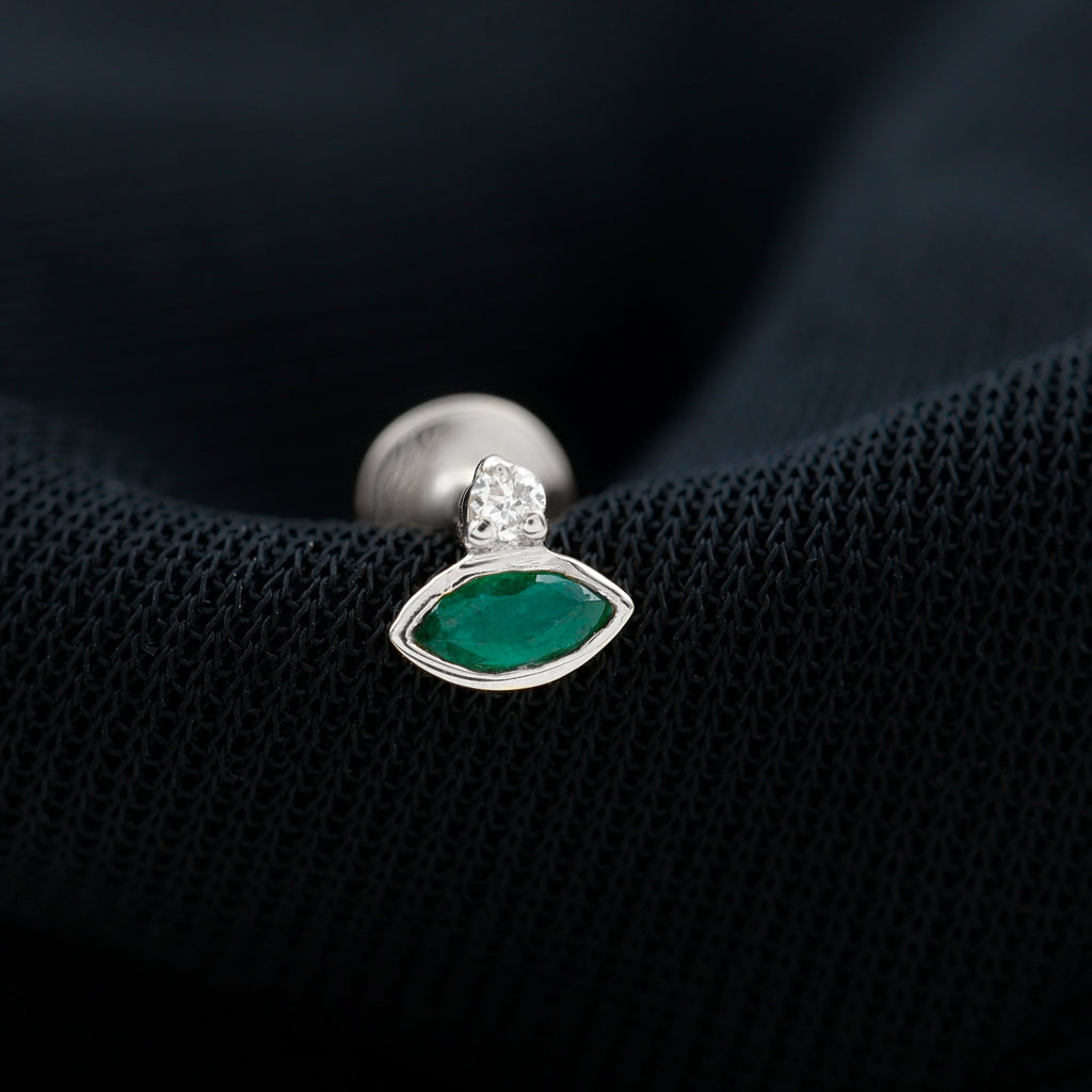 Marquise Cut Lab Grown Emerald Helix Earring with Certificate