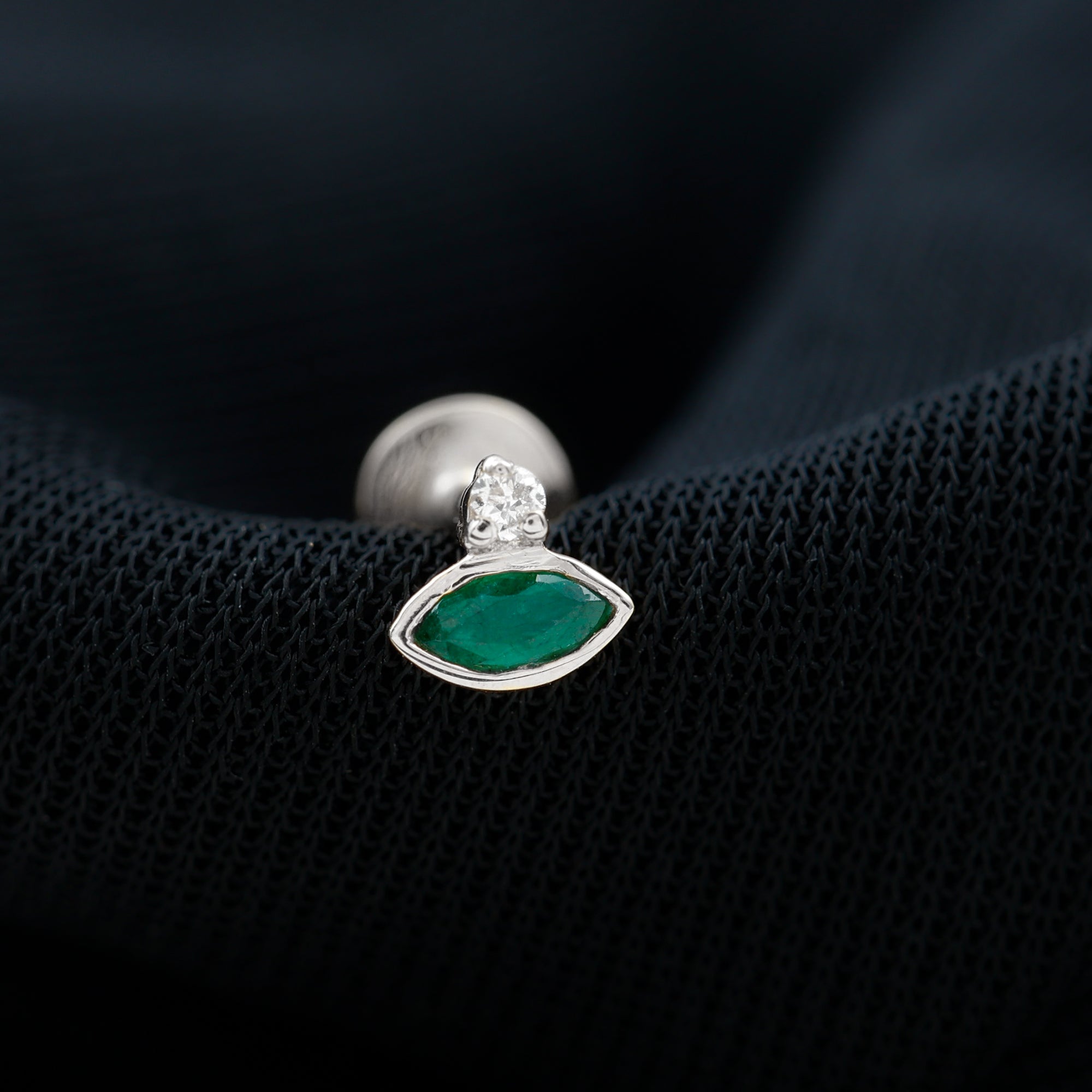 Marquise Cut Lab Grown Emerald Helix Earring with Certificate