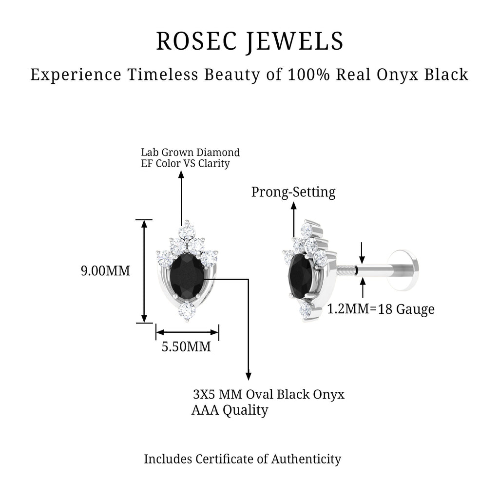 Certified Black Onyx Designer Helix Earring with Lab Grown Diamond