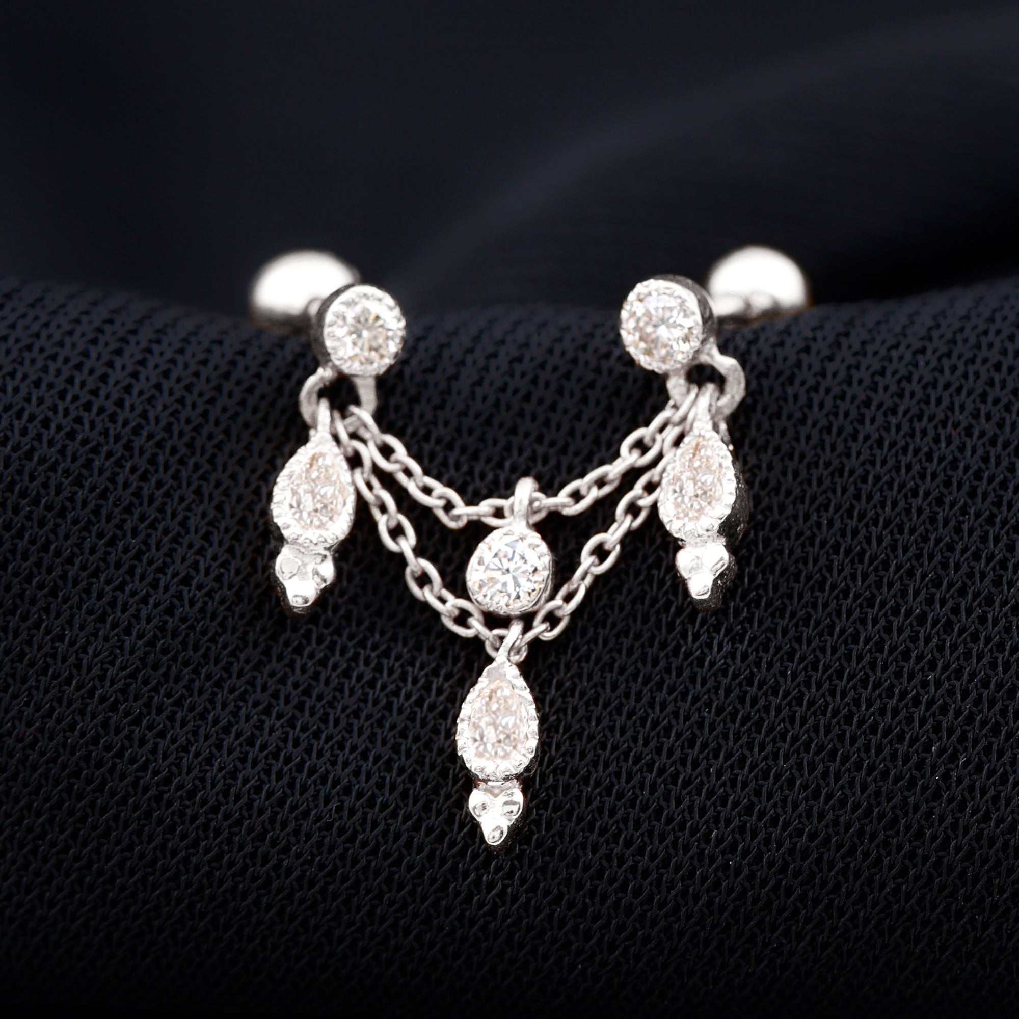 Vintage Inspired Diamond Chain Double Piercing Earring