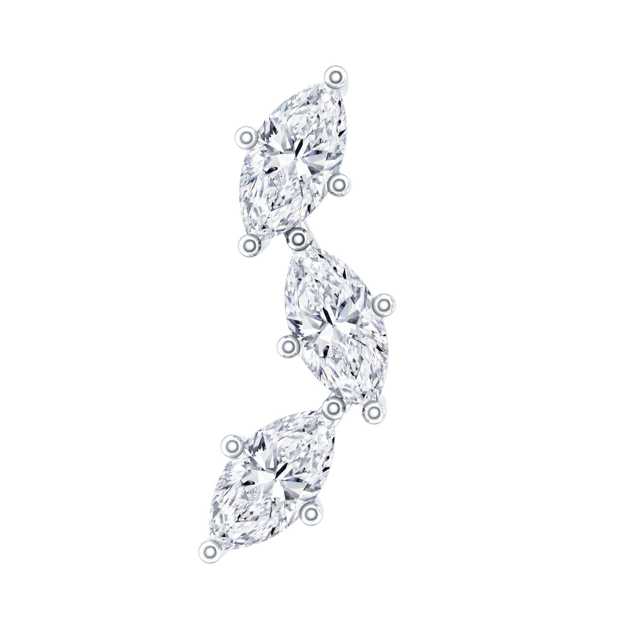 Marquise Cut Moissanite 3 Stone Tragus Earring