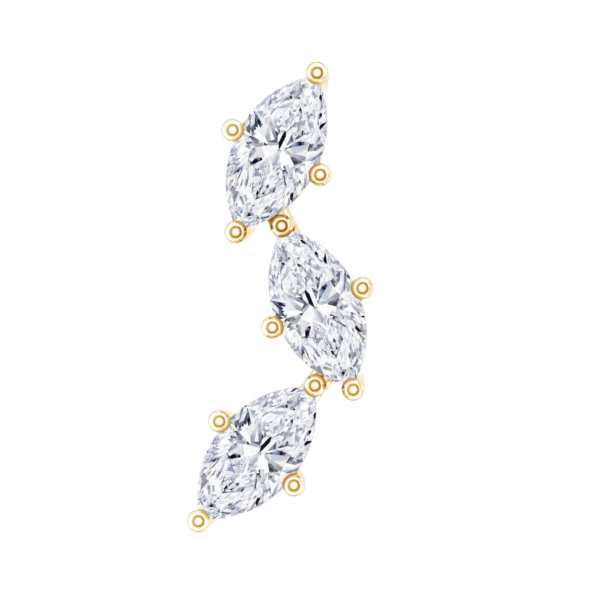 Marquise Cut Moissanite 3 Stone Tragus Earring