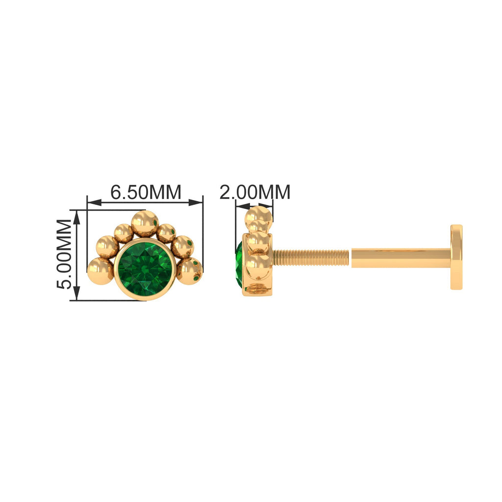 Dainty Round Emerald Tragus Earring with Beaded Detailing