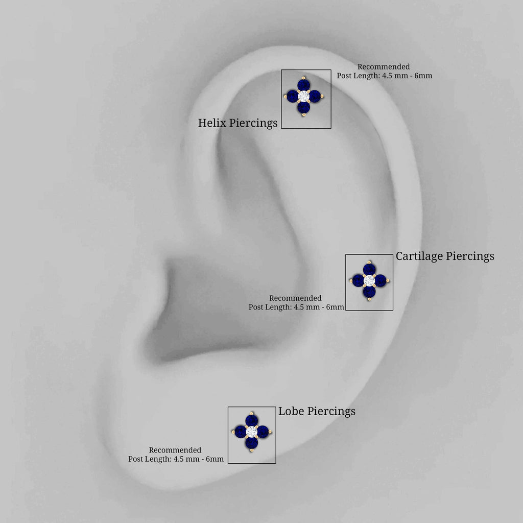 Natural Blue Sapphire Flower Earring for Rook Piercing