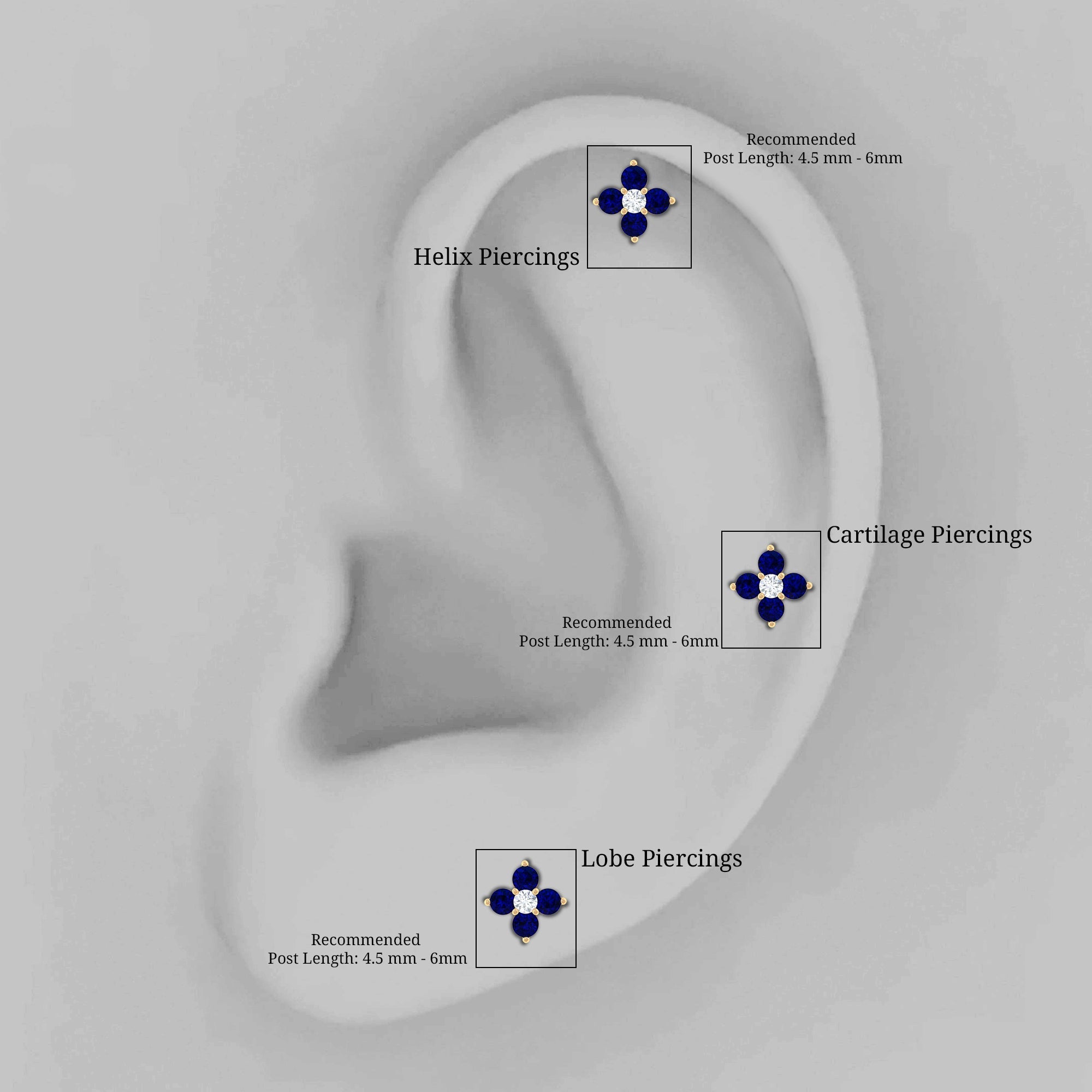 Natural Blue Sapphire Flower Earring for Rook Piercing