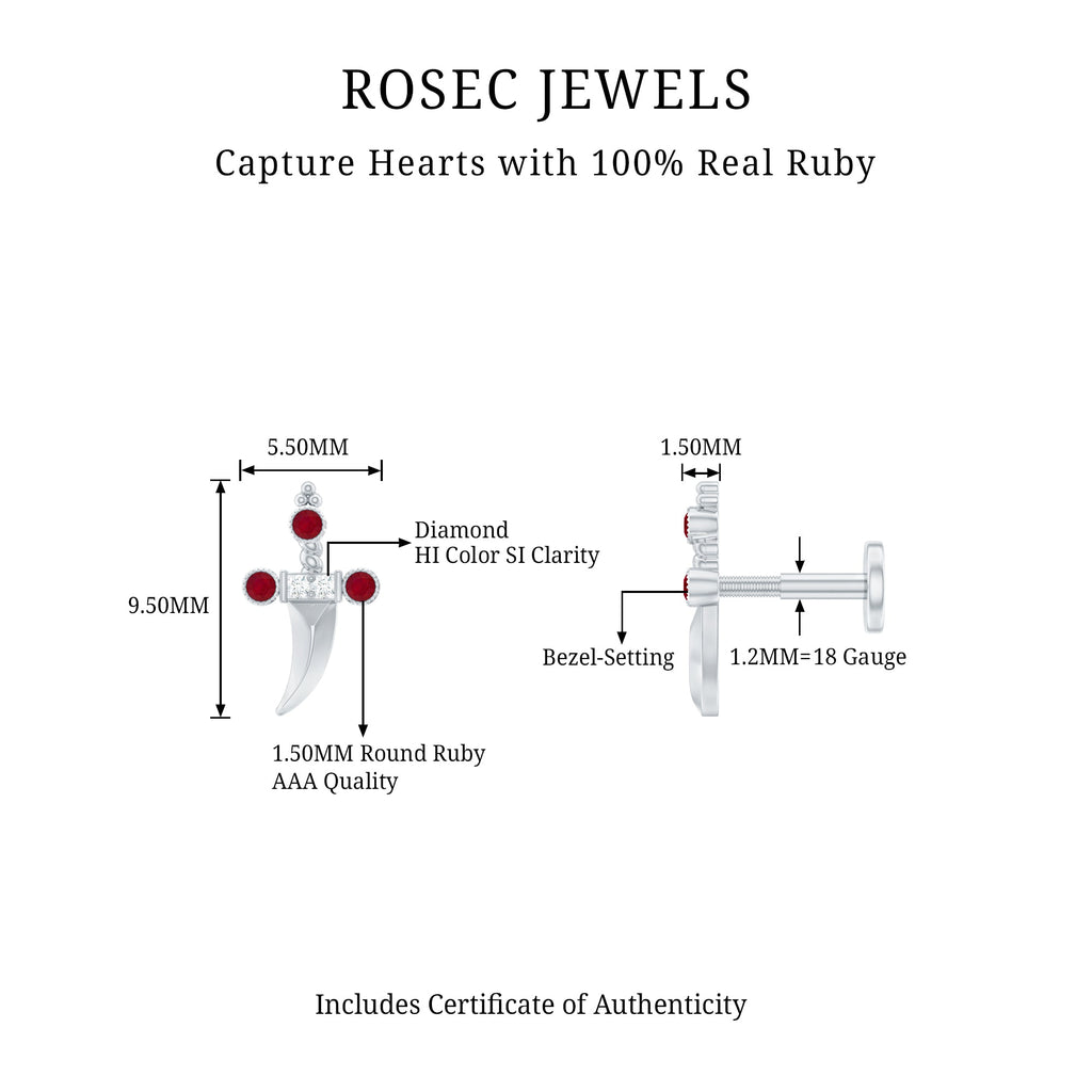 Real Ruby and Diamond Dagger Helix Earring
