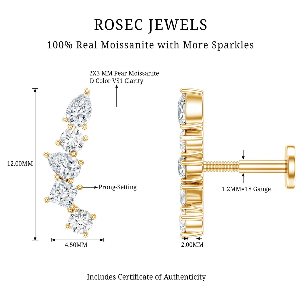 Certified Moissanite Crawler Earring in Prong Setting