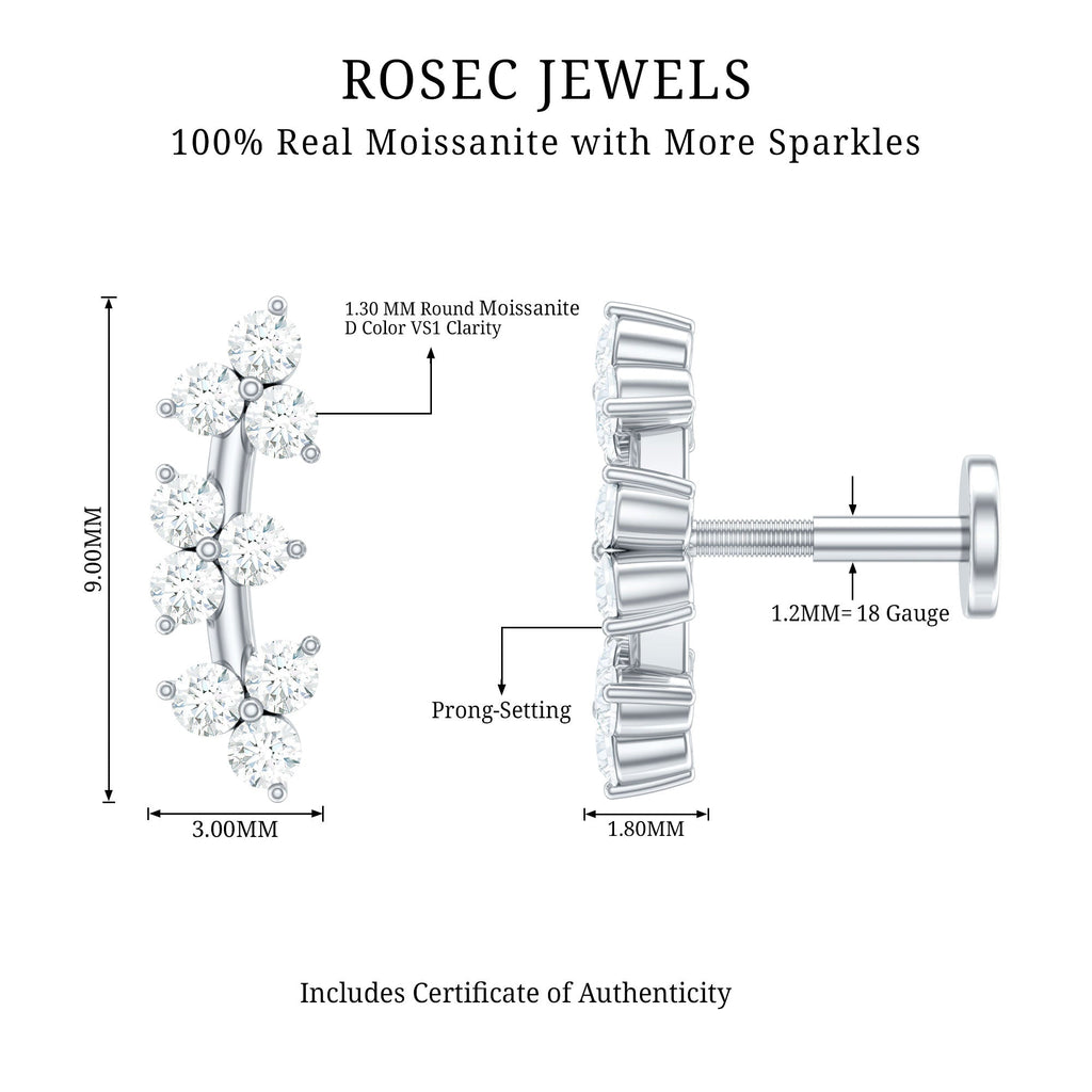 Unique Moissanite Cartilage Climber Earring