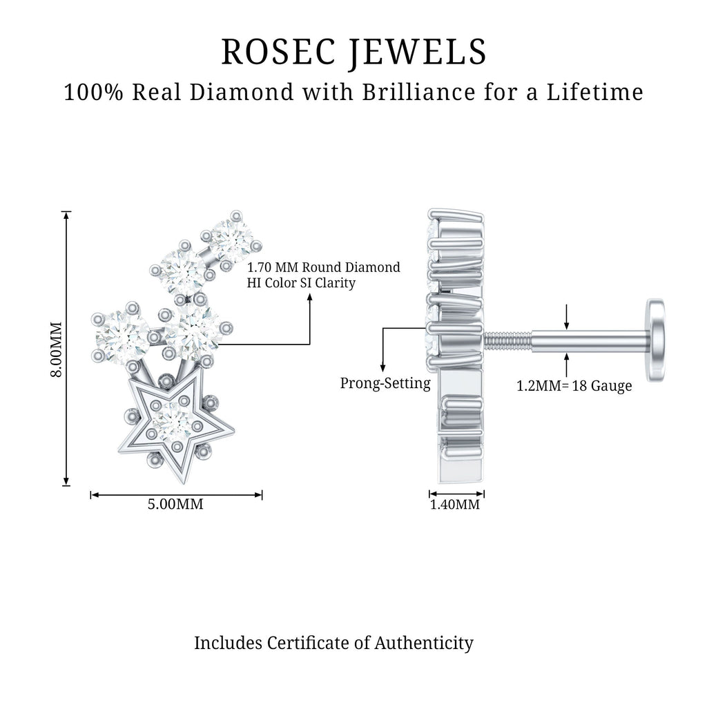 Natural Diamond Star Crawler Earring for Helix Piercing