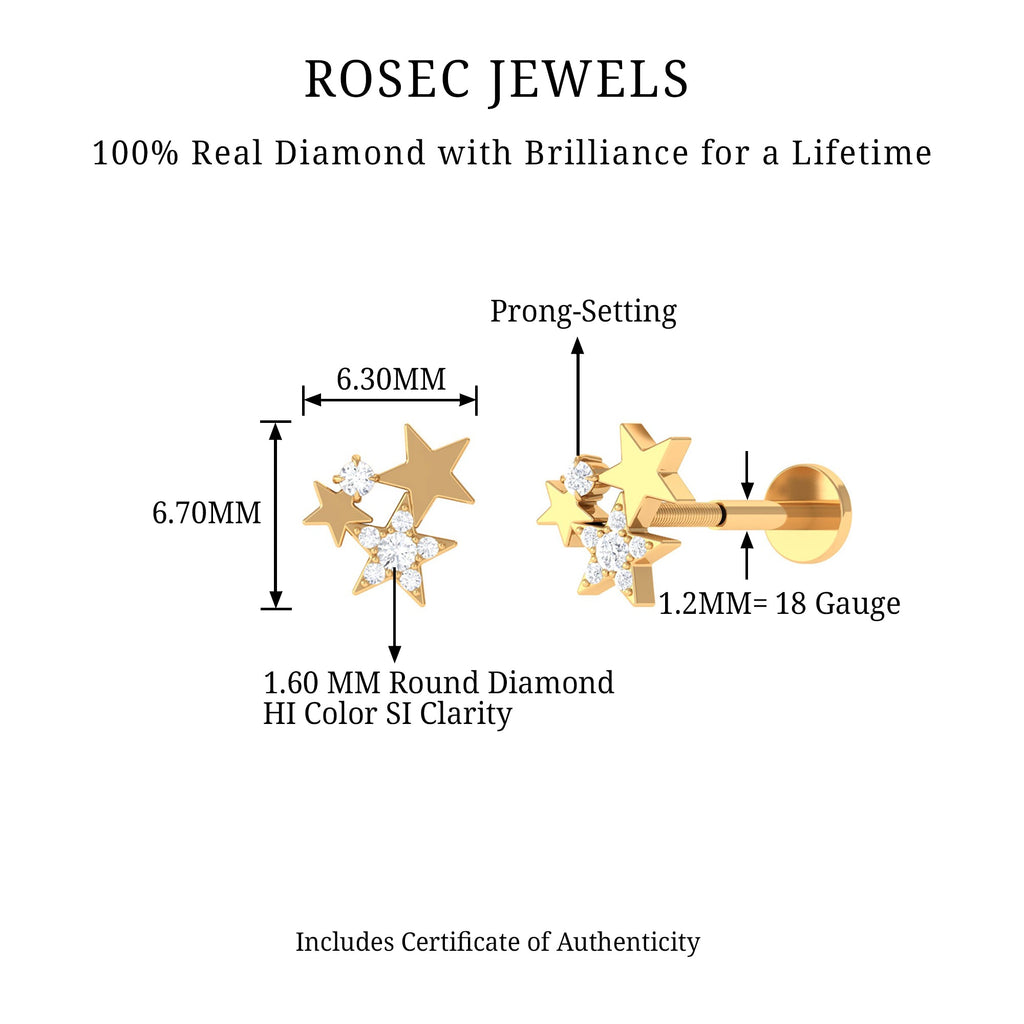 Round Cut Natural Diamond Star Cartilage Earring