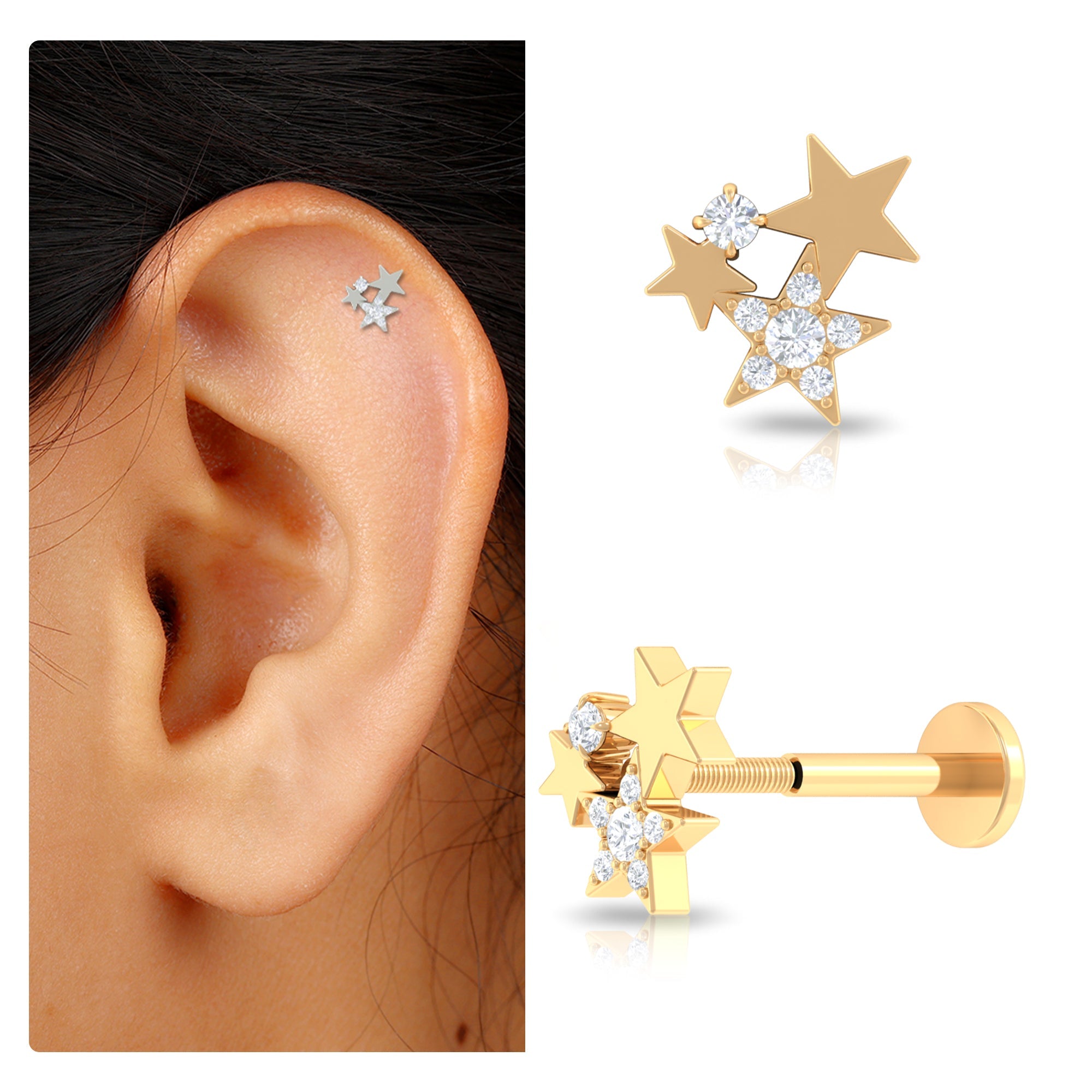 Round Cut Natural Diamond Star Cartilage Earring