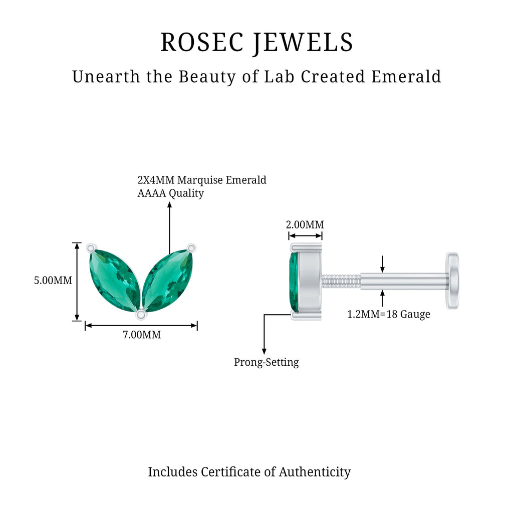 Marquise Lab Grown Emerald Leaf Earring for Helix Piercing