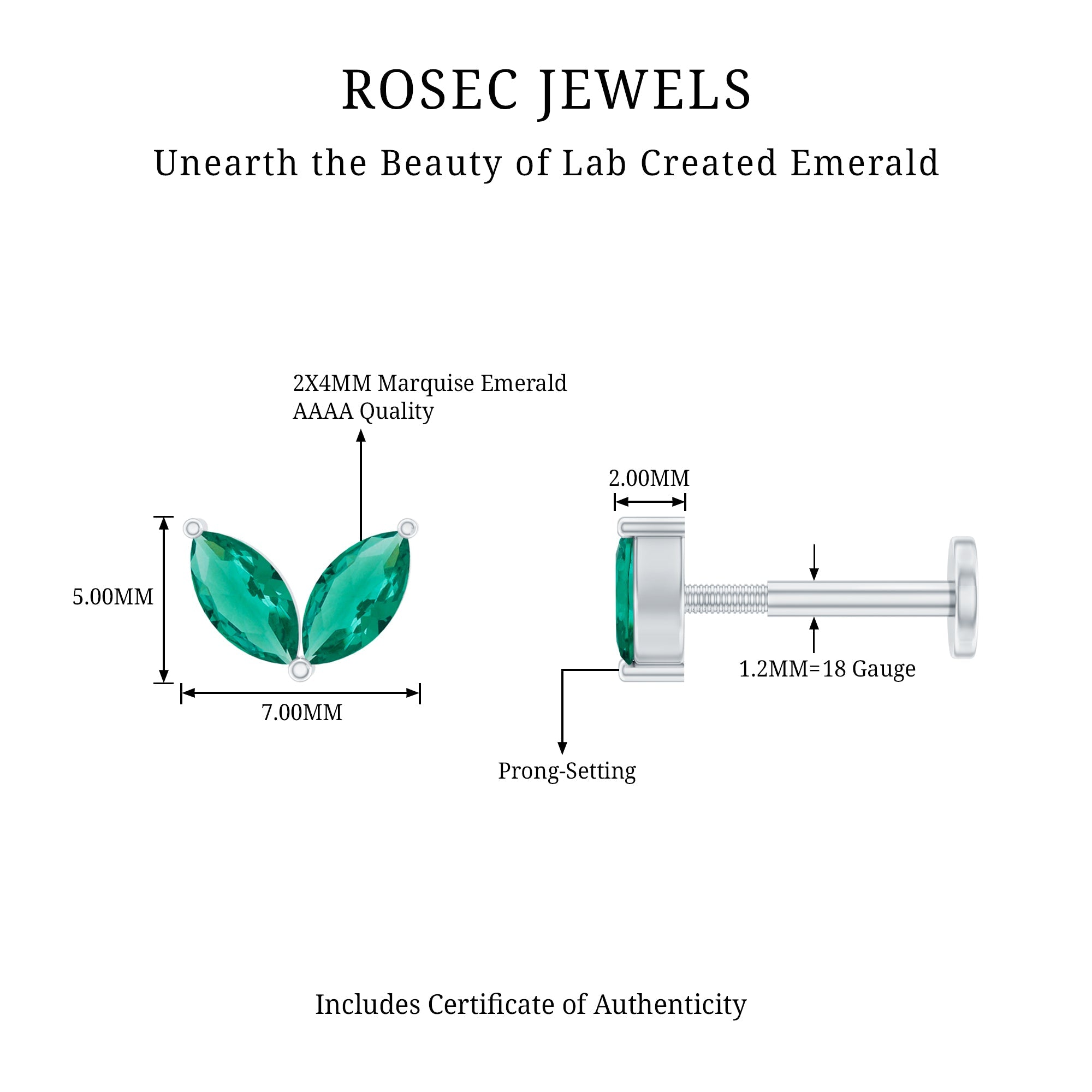 Marquise Lab Grown Emerald Leaf Earring for Helix Piercing