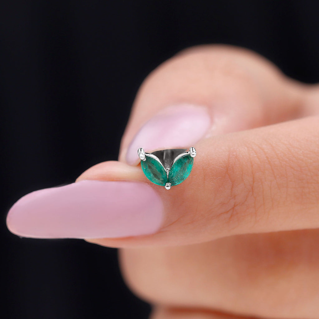 Marquise Lab Grown Emerald Leaf Earring for Helix Piercing