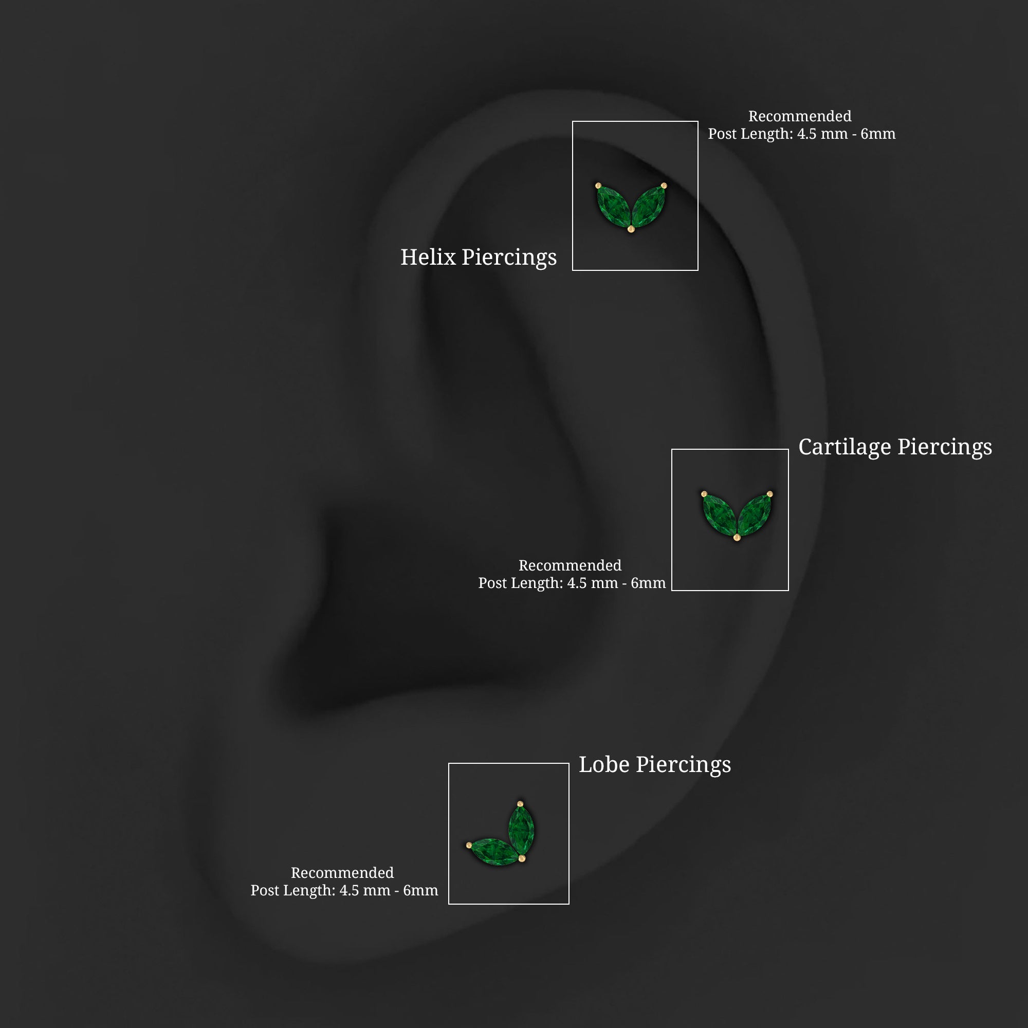 Marquise Lab Grown Emerald Leaf Earring for Helix Piercing