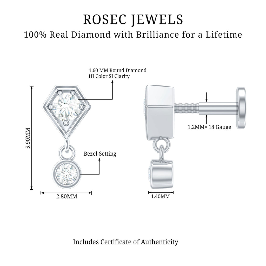 Round Cut Natural Diamond Drop Helix Earring