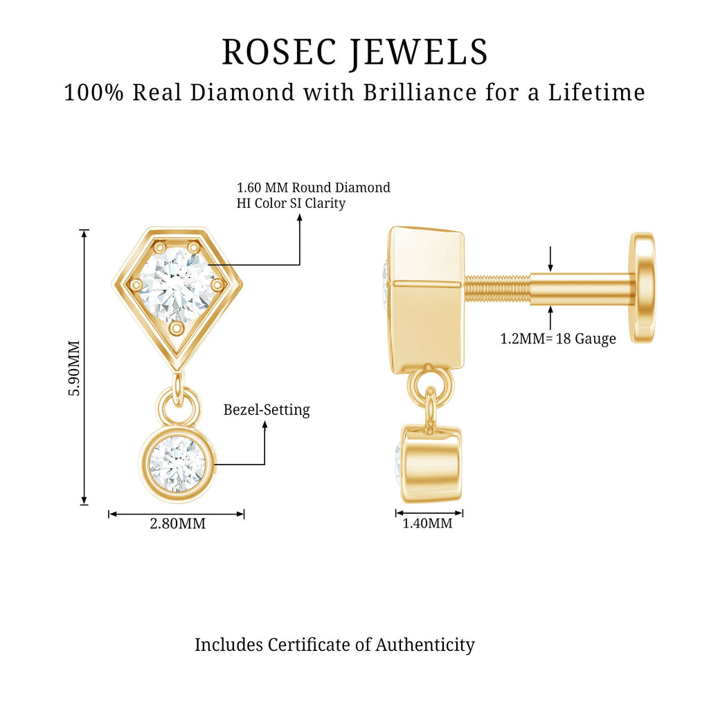Round Cut Natural Diamond Drop Helix Earring