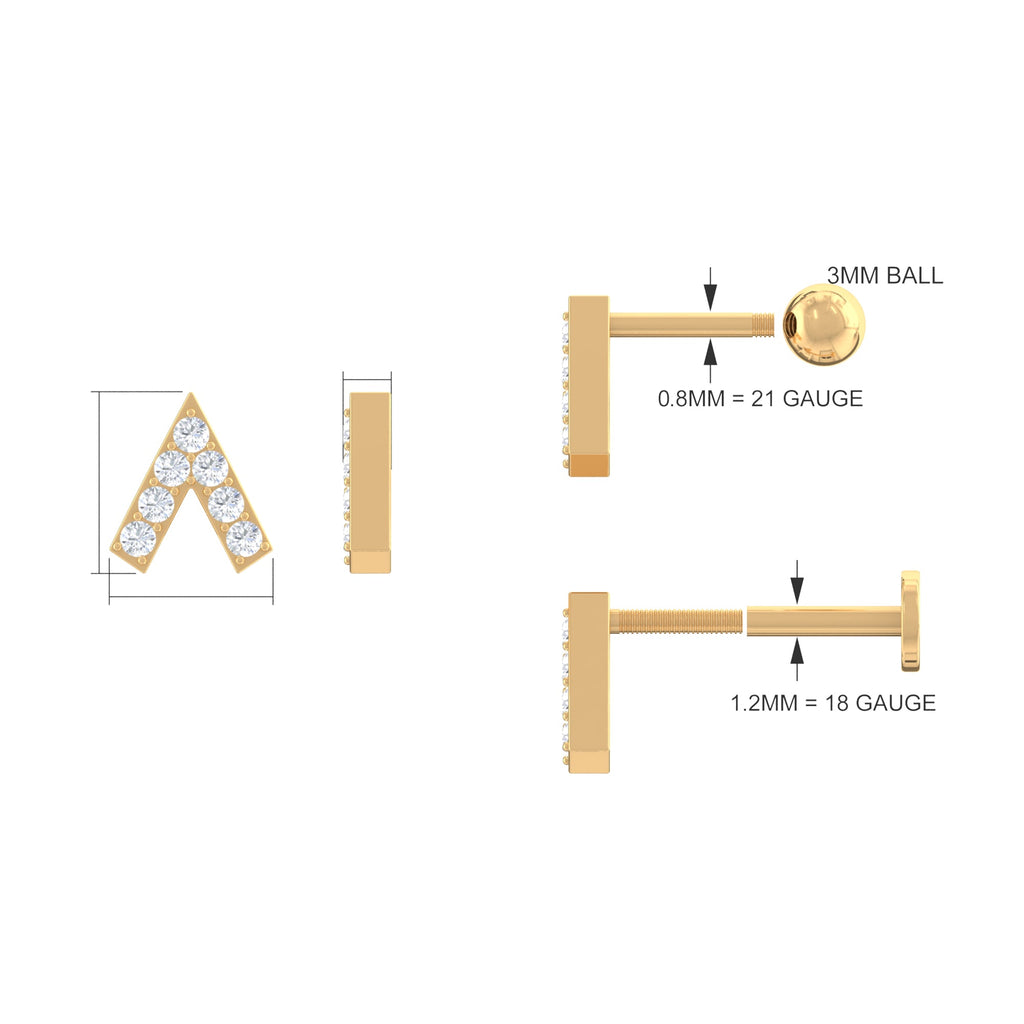 Genuine Diamond V Shape Earring for Tragus Piercing in Gold