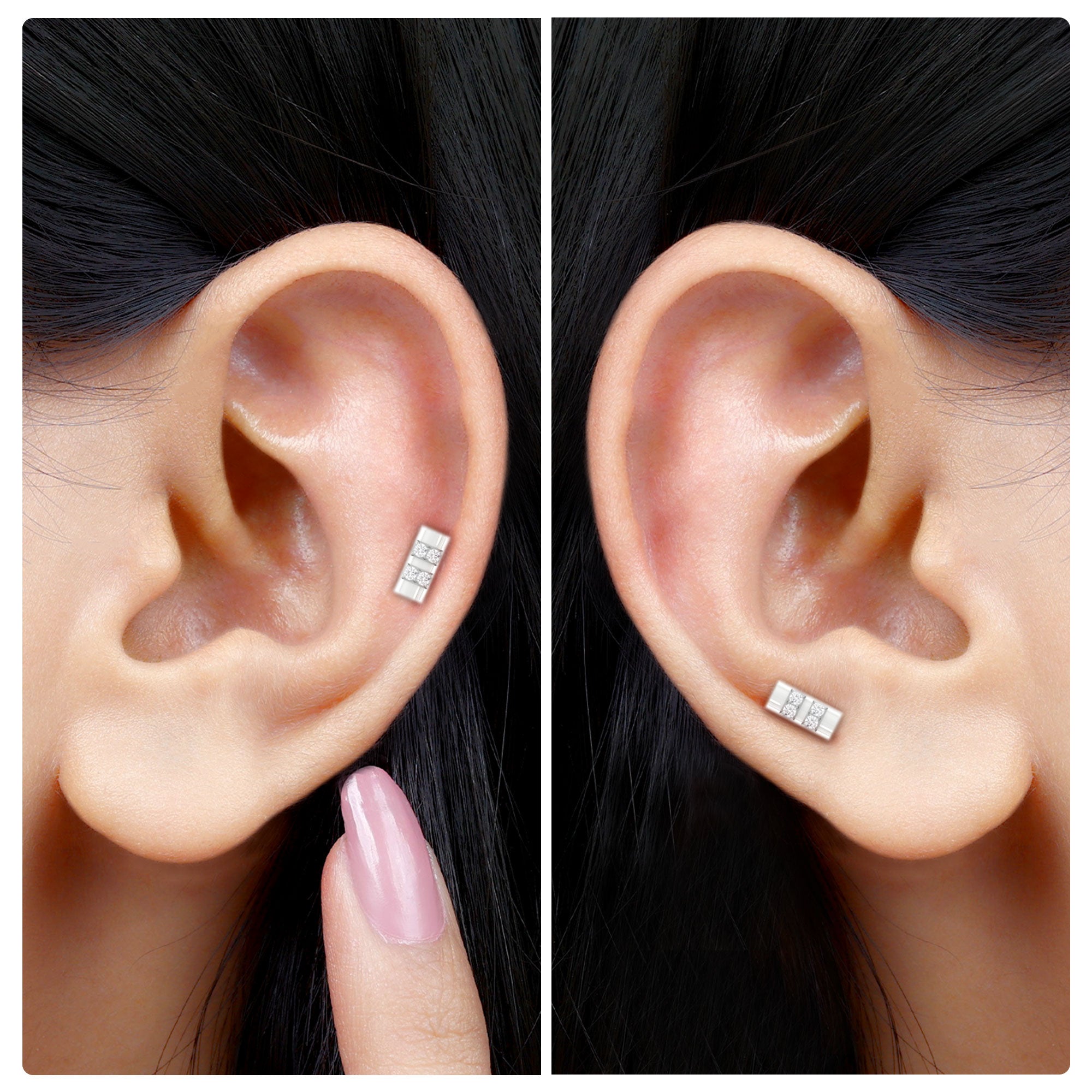 Dainty Diamond Bar Stud Earring for Helix Piercing in Gold