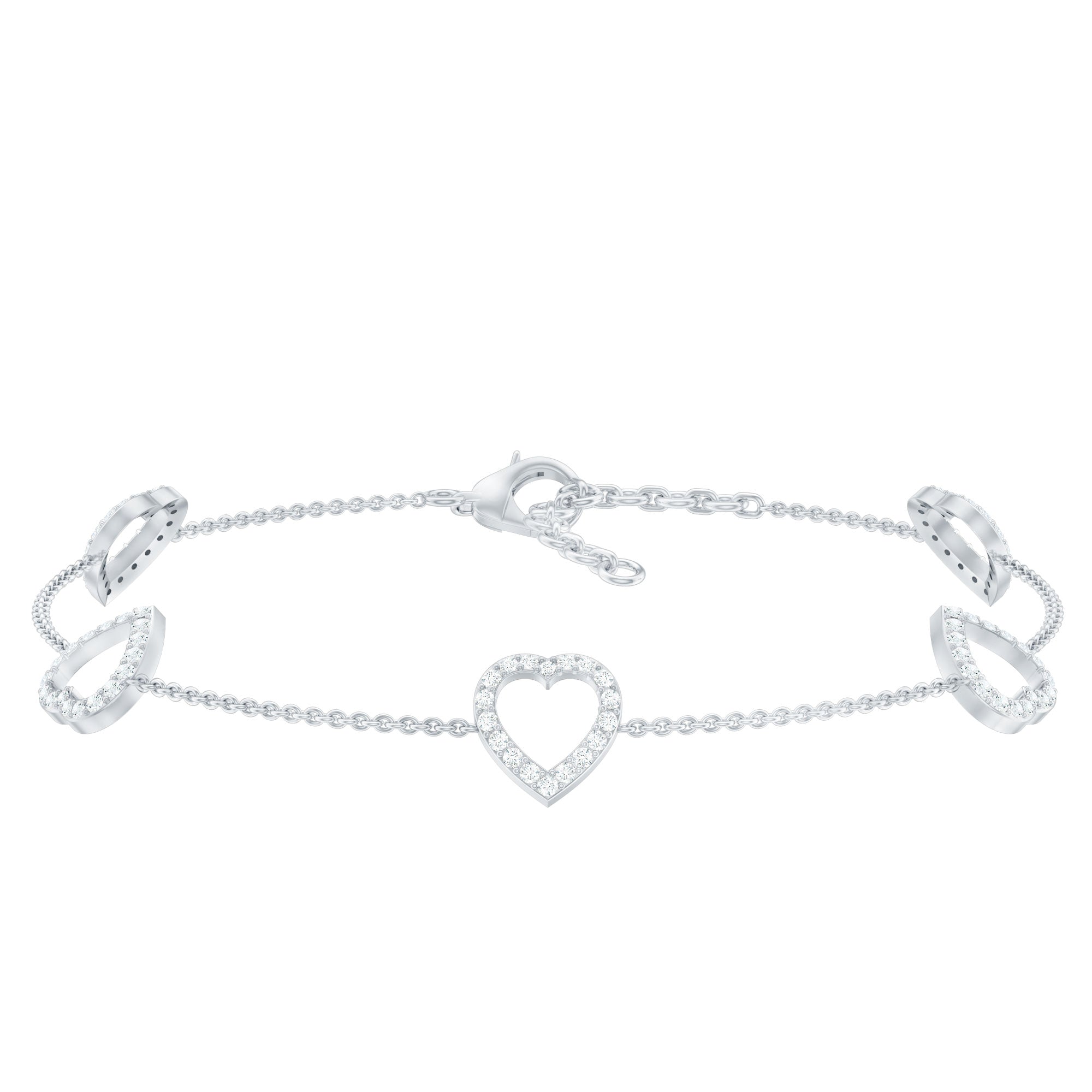 Certified Diamond Heart Chain Bracelet in Prong Setting