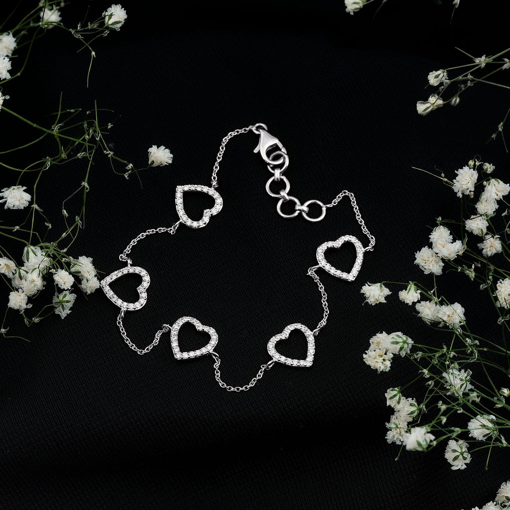 Certified Diamond Heart Chain Bracelet in Prong Setting