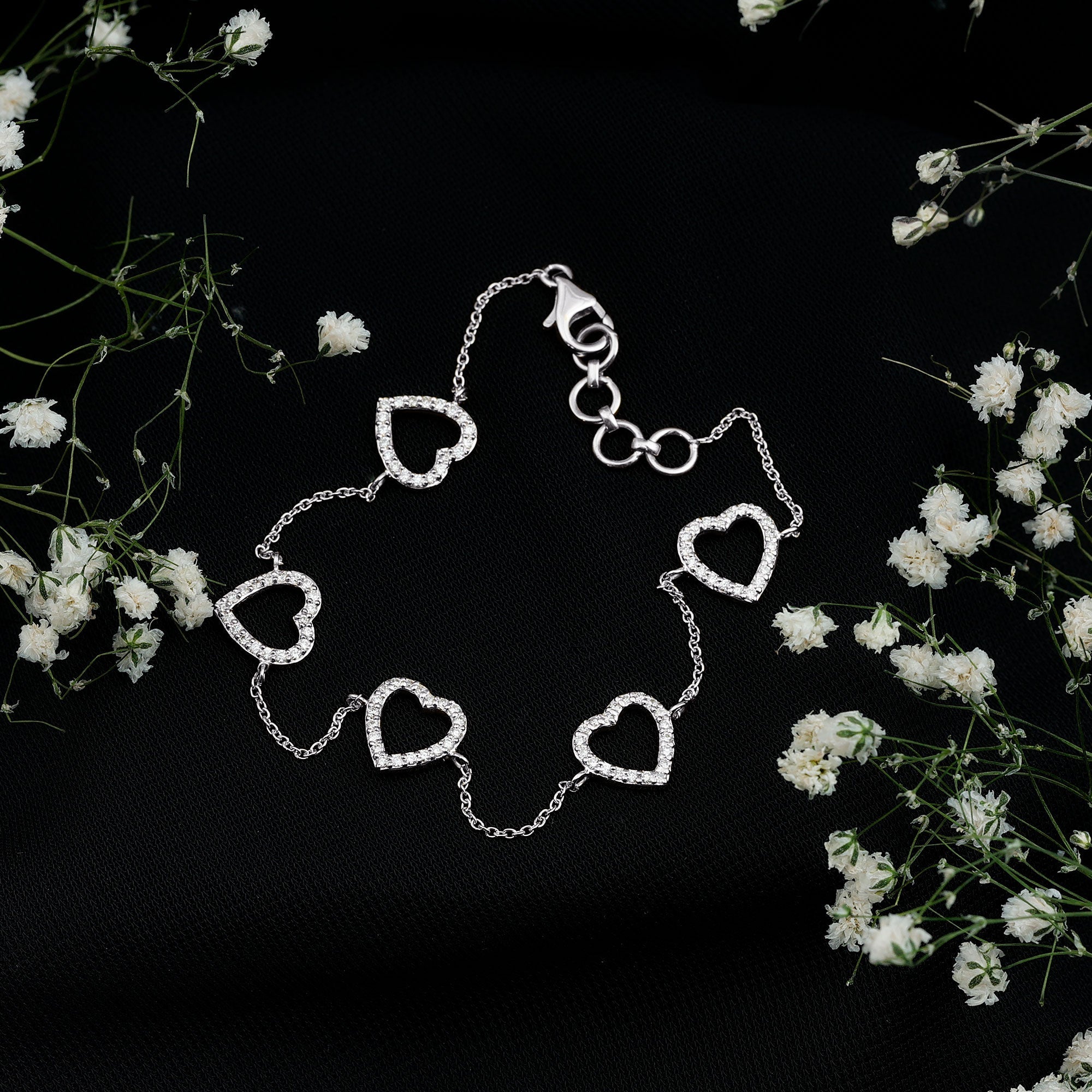 Certified Diamond Heart Chain Bracelet in Prong Setting