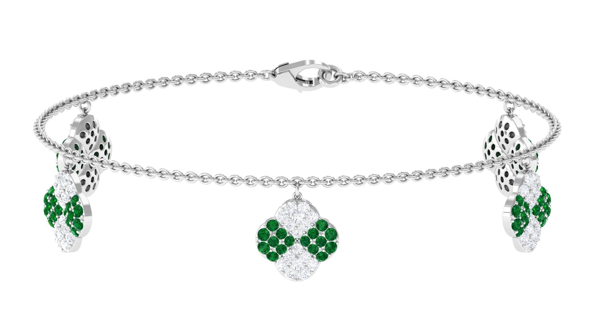 Certified Lab Grown Emerald Chain Charm Bracelet with Moissanite