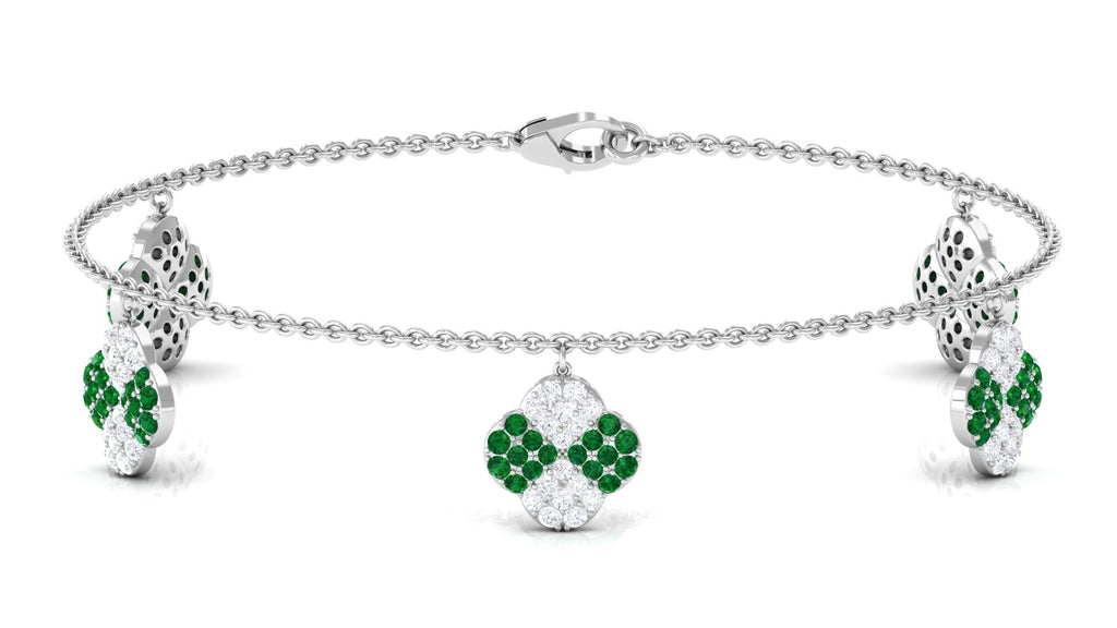Certified Lab Grown Emerald Chain Charm Bracelet with Moissanite