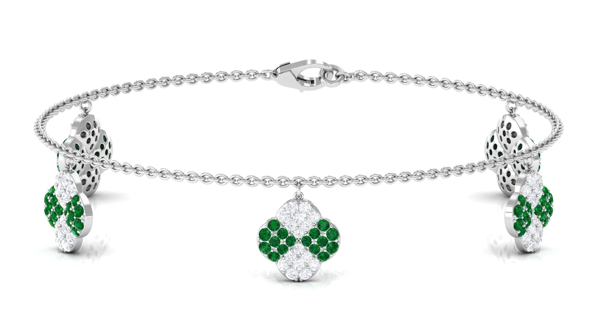Certified Lab Grown Emerald Chain Charm Bracelet with Moissanite