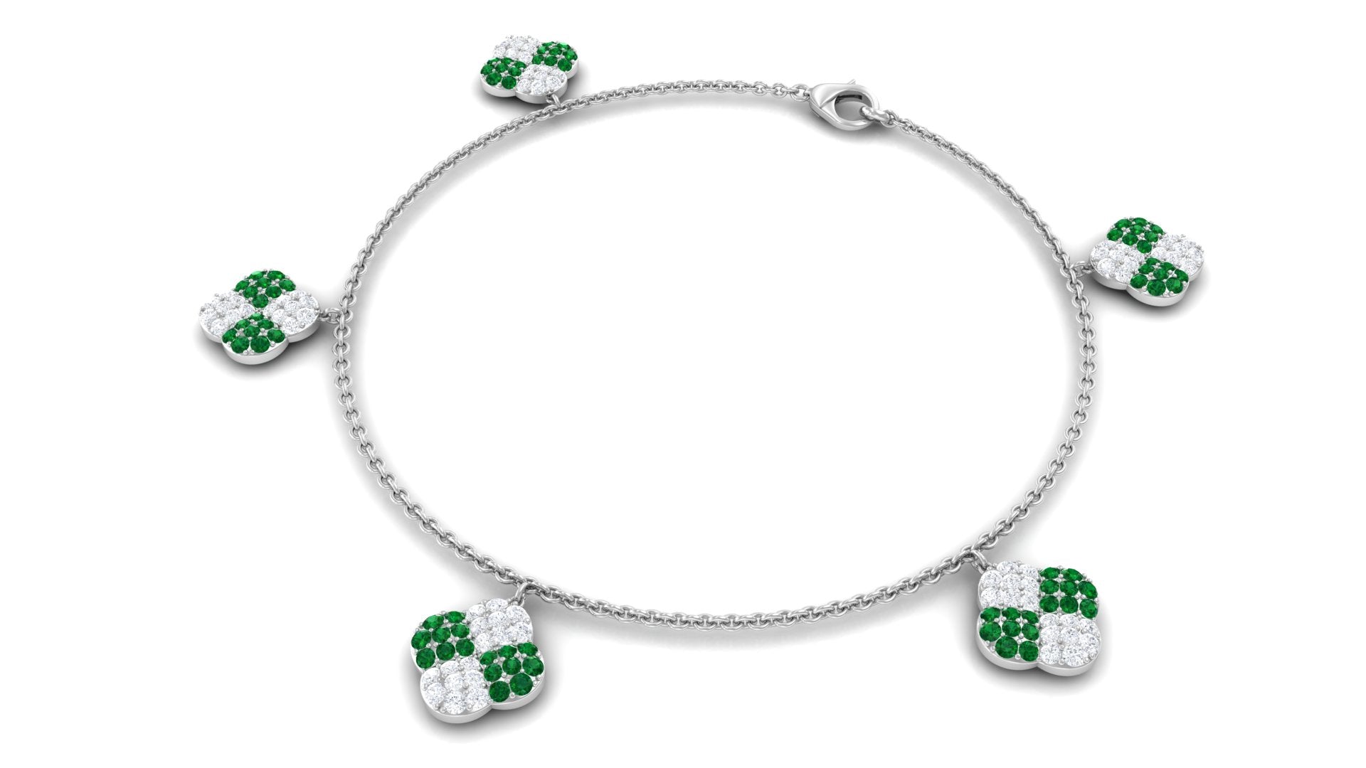 Certified Lab Grown Emerald Chain Charm Bracelet with Moissanite