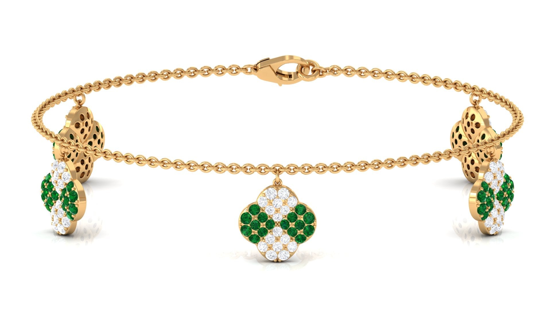 Certified Lab Grown Emerald Chain Charm Bracelet with Moissanite