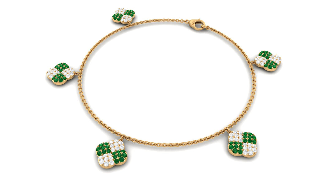 Certified Lab Grown Emerald Chain Charm Bracelet with Moissanite