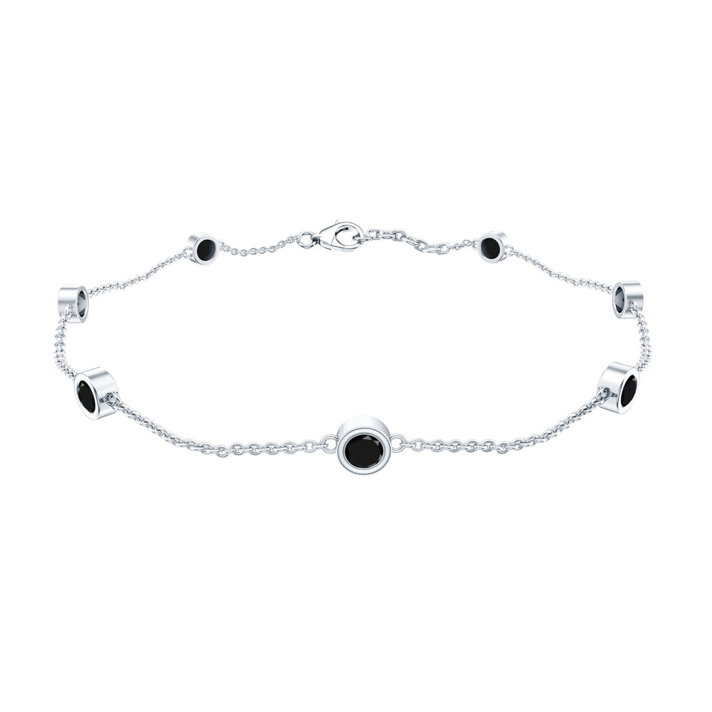 Bezel Set Black Onyx Seven Stone Station Chain Bracelet
