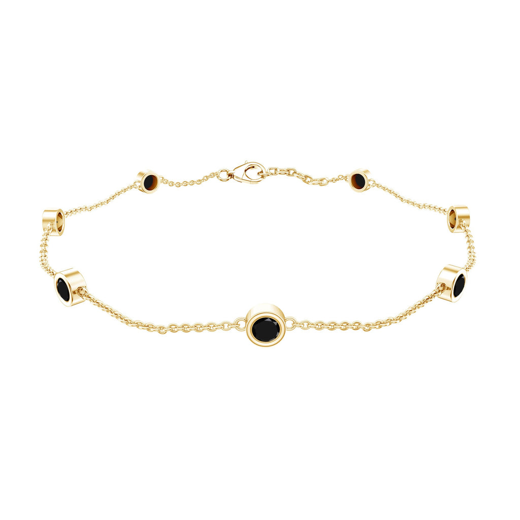 Bezel Set Black Onyx Seven Stone Station Chain Bracelet