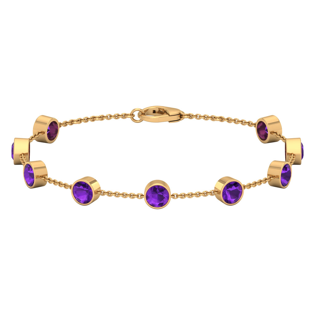 Bezel Set Amethyst Station Chain Bracelet for Women