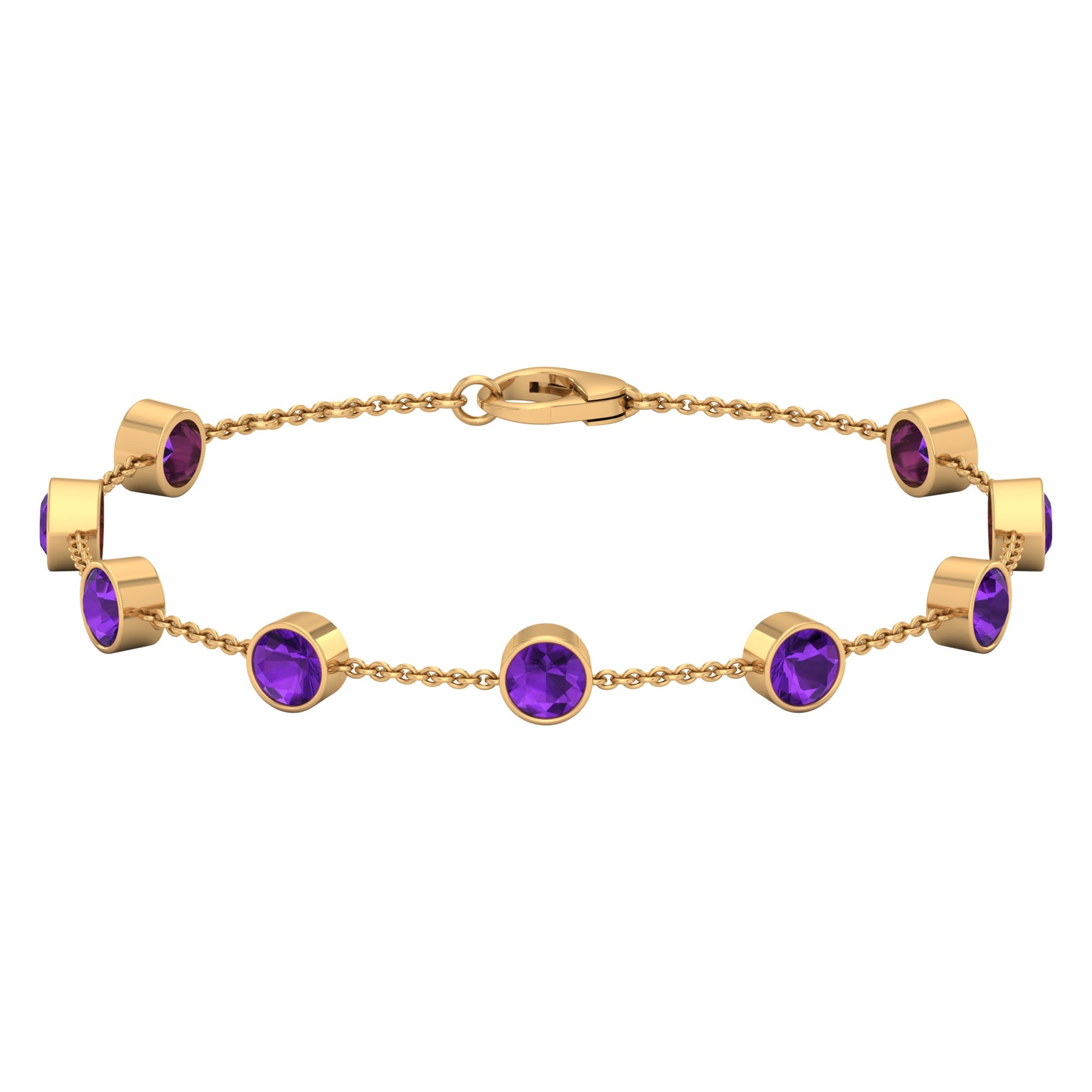 Bezel Set Amethyst Station Chain Bracelet for Women