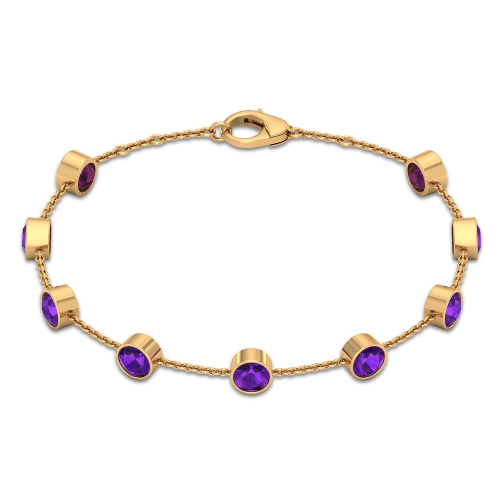 Bezel Set Amethyst Station Chain Bracelet for Women