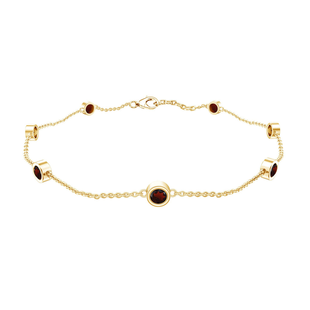 Bezel Set Garnet Seven Stone Station Chain Bracelet