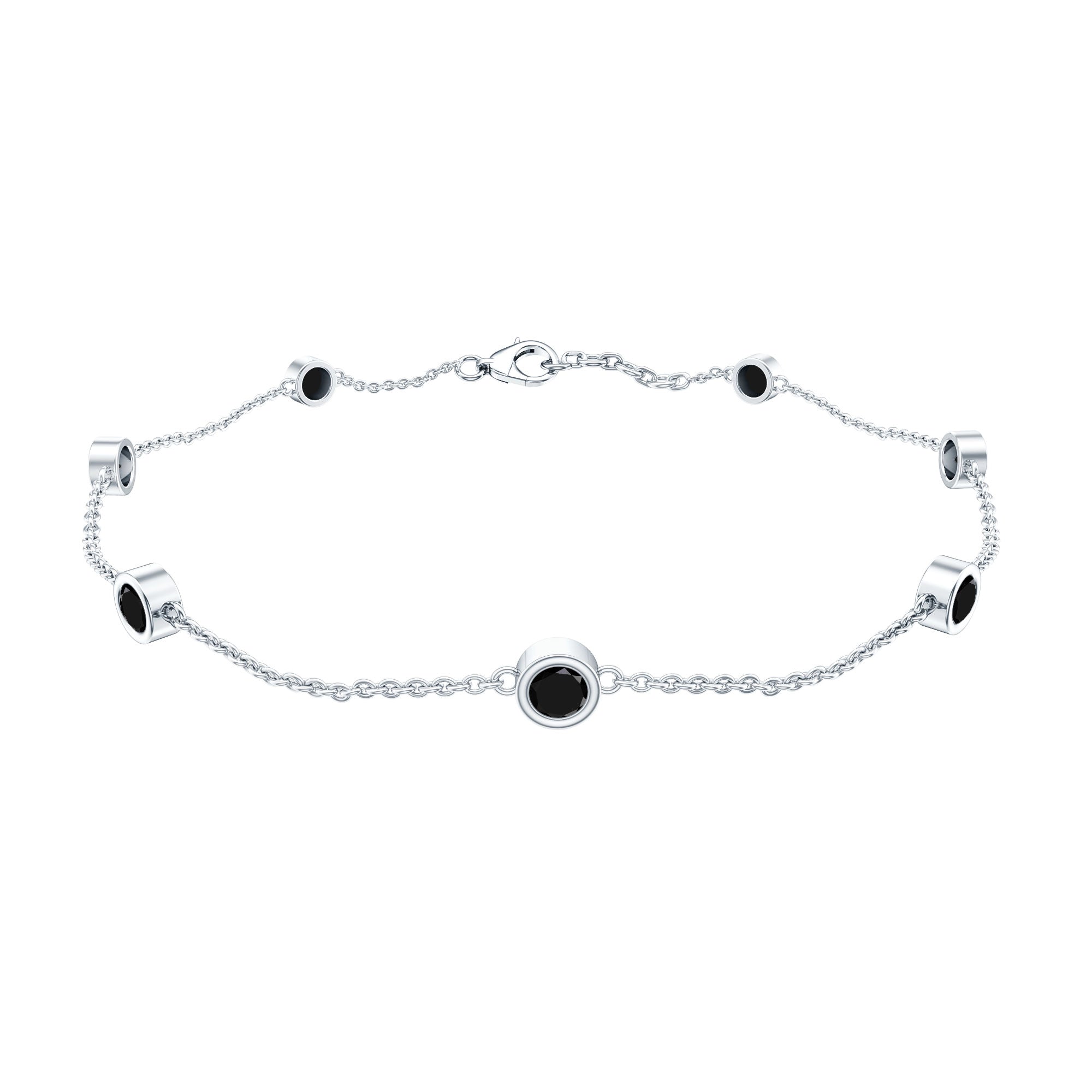 Natural Black Spinel 7 Stone Station Chain Bracelet