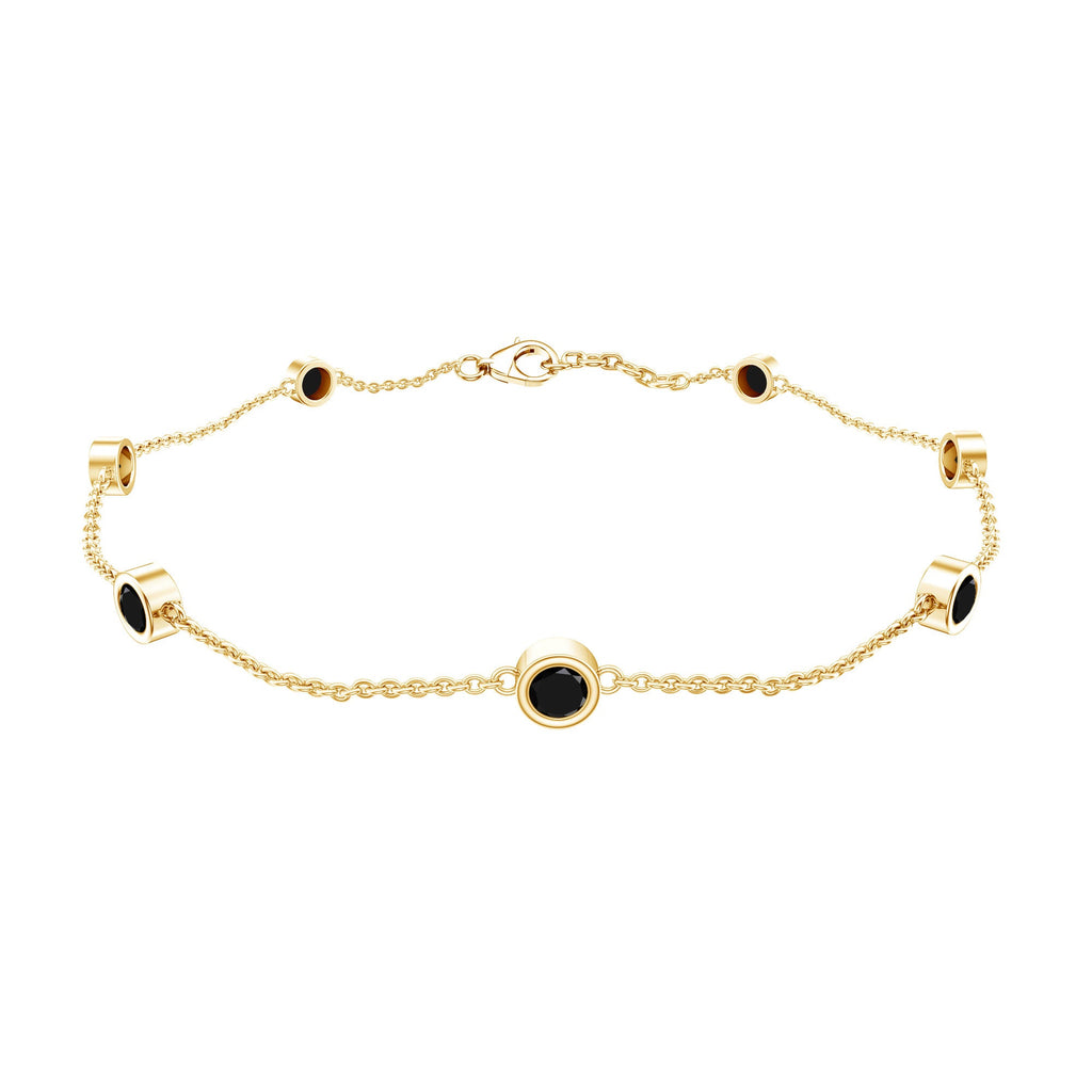 Natural Black Spinel 7 Stone Station Chain Bracelet